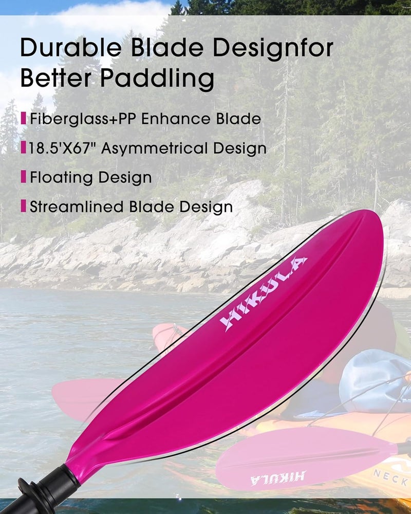 HIKULA Kayak Paddles Aluminum Shaft Paddle with Nylon Blades, Floating Adjustable Kayaking Oars, 3 Piece, 220-240cm/86-94 Inches,Black/Rose/Teal - Image 2
